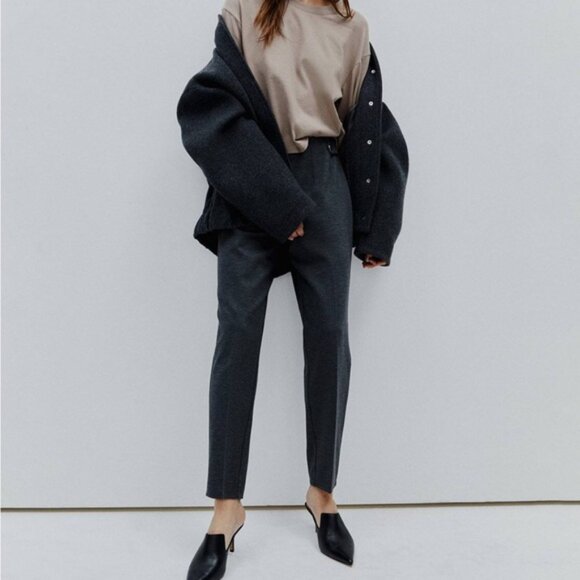 H&M Tapered Fit High Rise Trousers Pants Grey - Picture 2 of 10